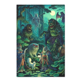 Japanese Yokai Area Rug with Twilight Hues and Forest