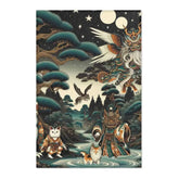 Japanese Yokai Rug with Kappa Tengu and Kitsune Design 24’’