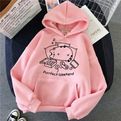 Kawaii Cat Korean Hoodie - Purrfect weekend / S / Pink