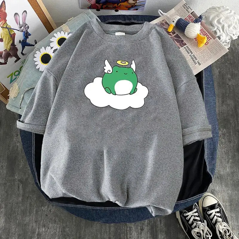 Kawaii Design Frog Angel T-shirt - Dark Grey / S - T-Shirt