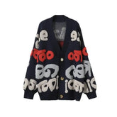 Knitted Letter Cardigan Sweater Coat with inches sleeve