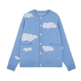 Knitted Long Sleeve Oversized O Neck Cardigan Blue