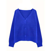 Knitted Long Sleeve Single Breasted V Neck Cardigan