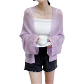 Knitted Loose Open Stitch Cardigan Light Purple / One Size