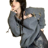 Knitted Off Shoulder Loose Sweater