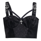 Lace Hollow Cross Detail Gothic Crop Top black / S