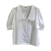 Lace Puff Sleeve Peter Pan Collar Blouse White / S