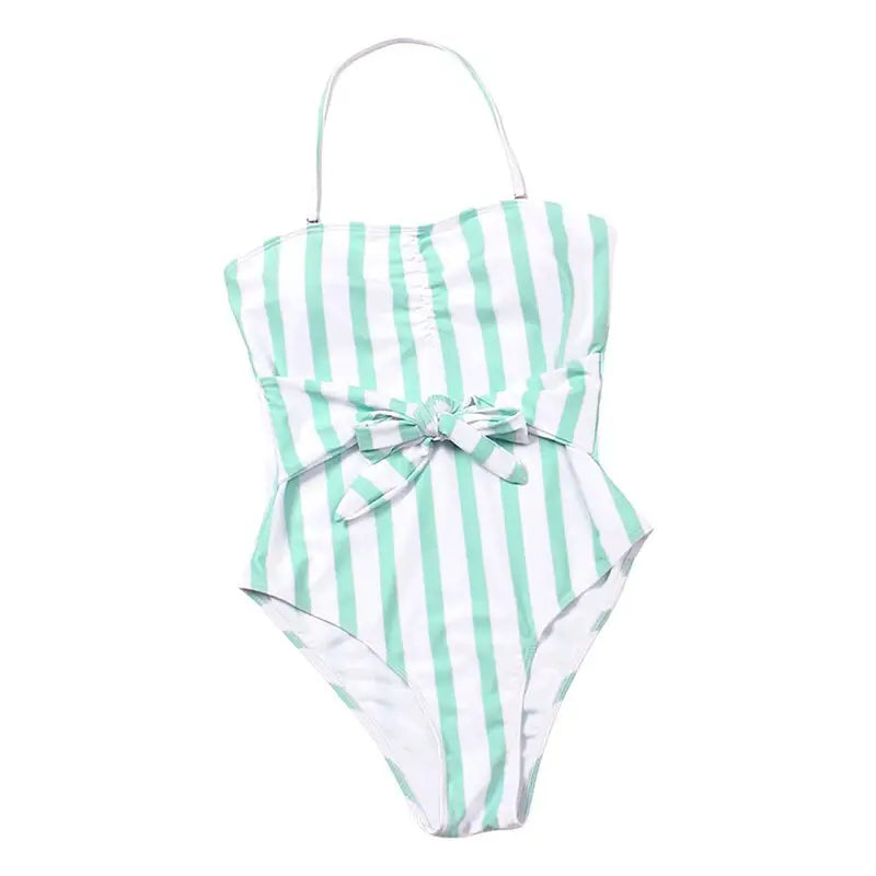 Lace-Up Stripe Backless Swimsuit - Green / S - Swimsuits