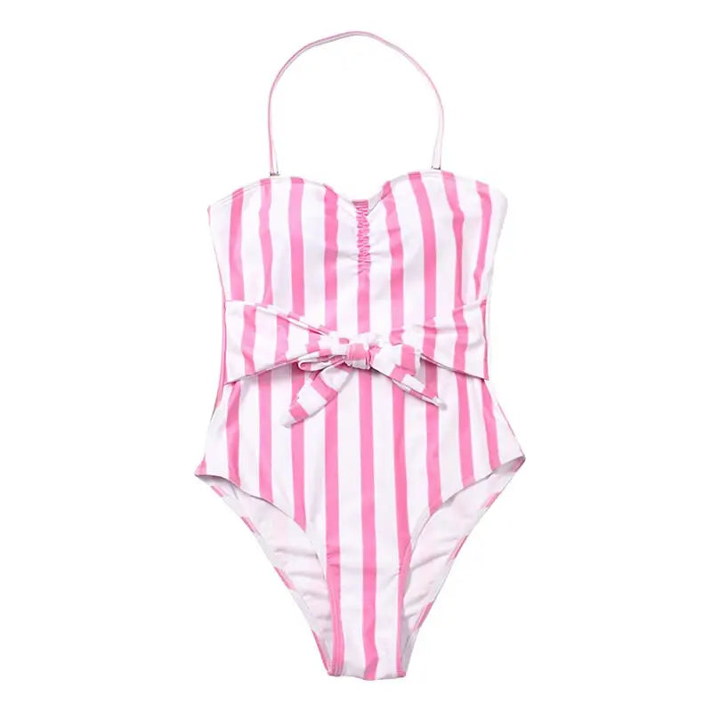 Lace-Up Stripe Backless Swimsuit - Pink / S - Swimsuits