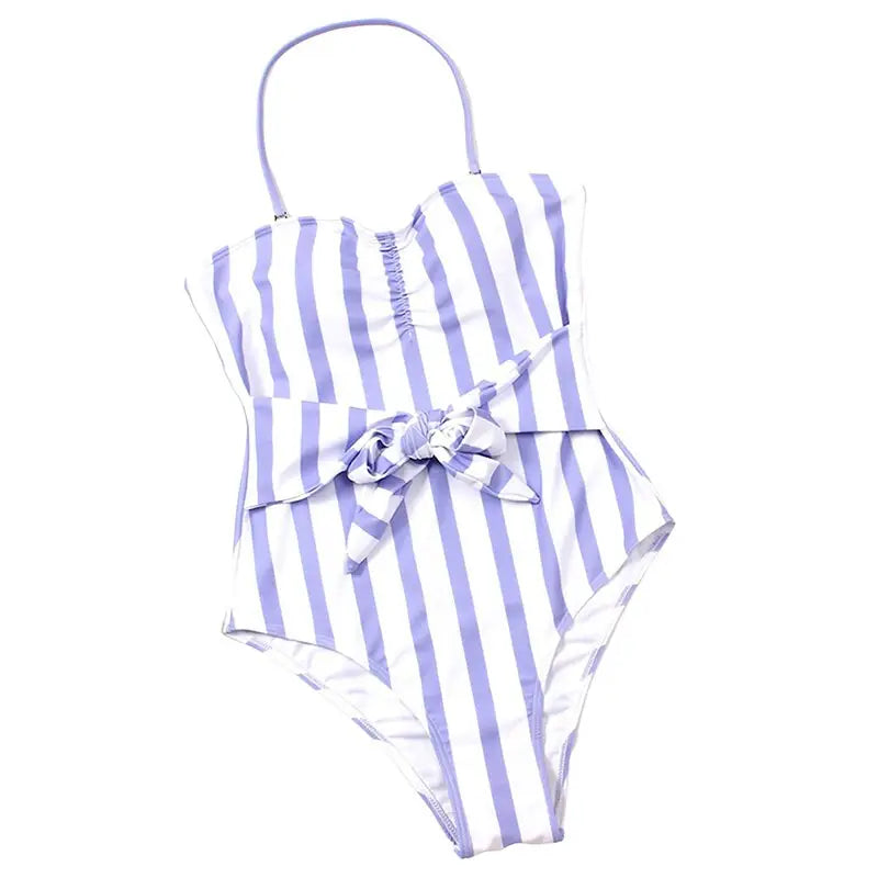 Lace-Up Stripe Backless Swimsuit - Purple / S - Swimsuits