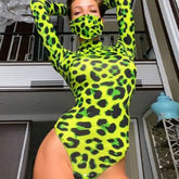 Leopard Print Long Sleeve High Neck Bodysuit
