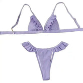 Light Purple Ruffle Striped Swimsuit Set