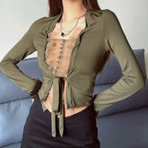 Long Sleeve Bandage Chiffon Blouse