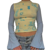 Long Sleeve Rabbit Graphic Crop Top