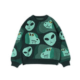 Loose Fit Green Cartoon Sweater for Everyday Wear / One Size