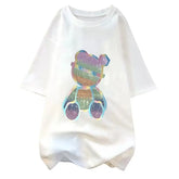 Loose Solid Color Bear T Shirt Short Sleeve O Neck White / M