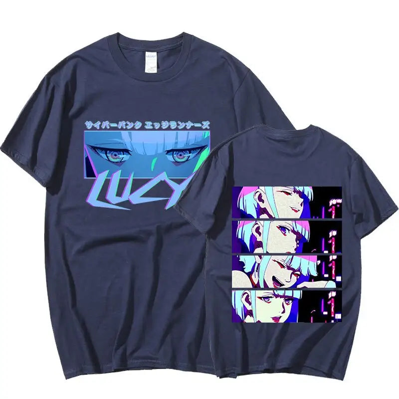 Lucy Cyberpunk Japanese Anime T-Shirts - Navy Blue / XS