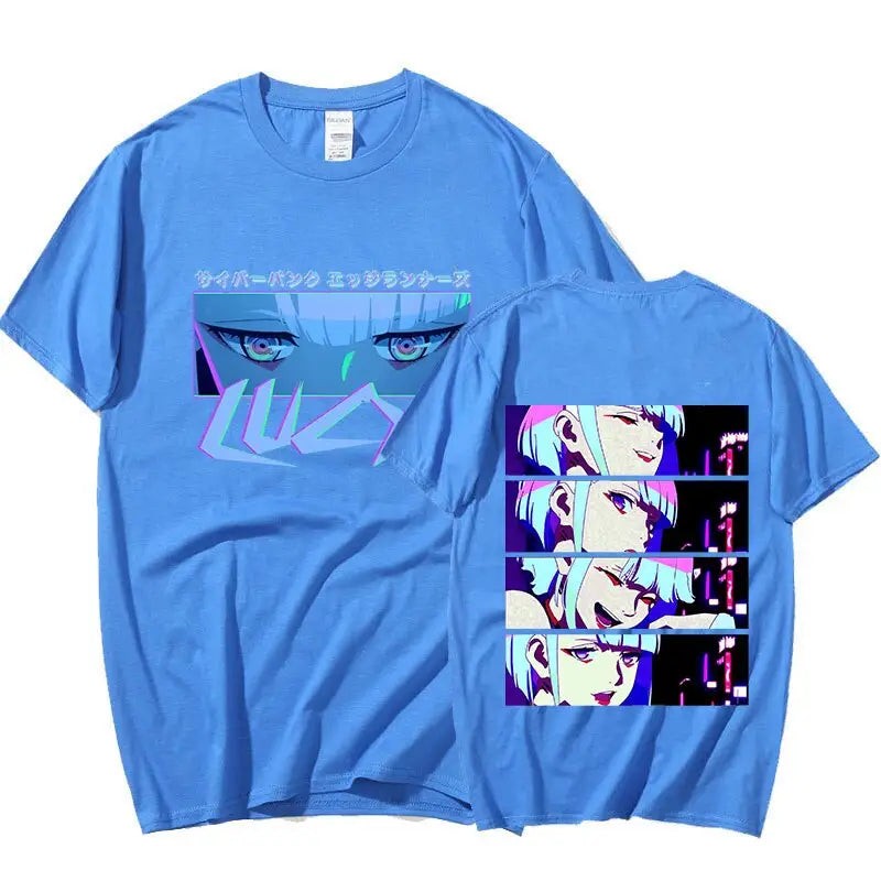 Lucy Cyberpunk Japanese Anime T-Shirts - Sky blue / XS