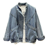 Mandarin Collar Vintage Denim Jacket for Men