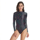 Mermaid Scales One-Piece Long-Sleeve Swimsuit with Zipper