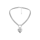 Metal Chain Style Choker Necklace with Heart Pendant
