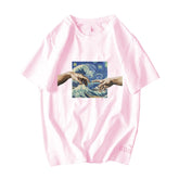 Michelangelo Statue David Print Mona Lisa Mask T Shirt Wave