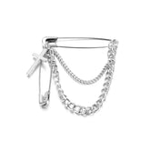 Minimalist Metal Cross Large Silver Long Chain Brooch Thick