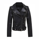 Motorcycle PU Leather Jacket Black Solid Color / S