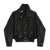 Motorcycle PU Leather Jacket with Long Sleeve Design Black