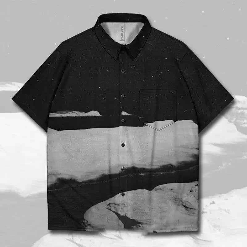 Mountain River Landscape Splash-Ink Short-Sleeved Shirt