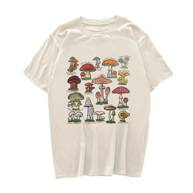 Mushroom Fan Club Retro Cute T-Shirts - Khaki / XS - T-Shirt