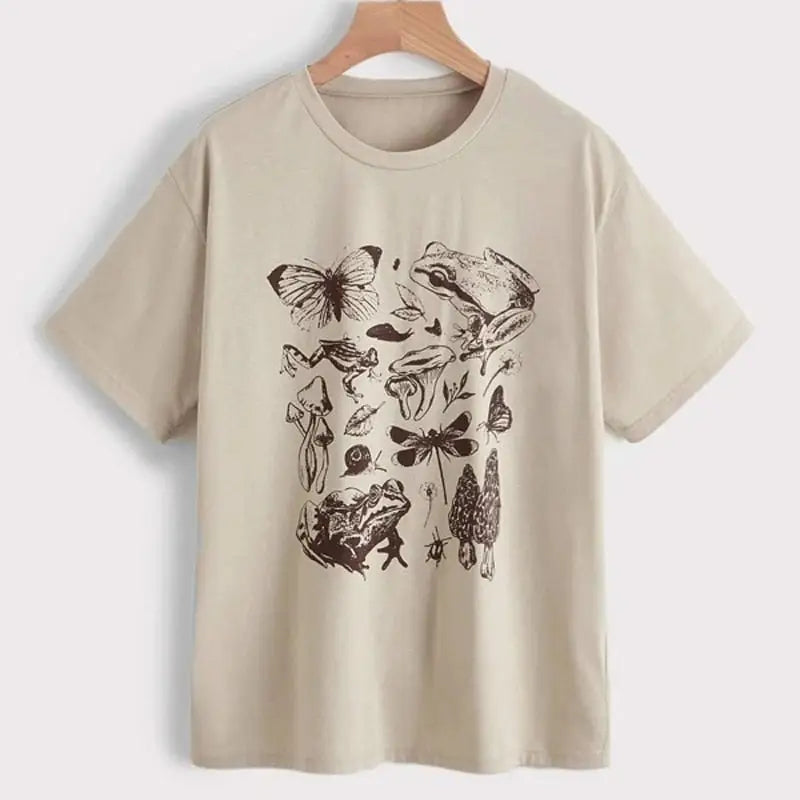 Mushroom Fan Club Retro Cute T-Shirts - White. / XS