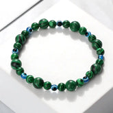 Natural Stones Blue Evil Eye Elastic Bracelet Malachite