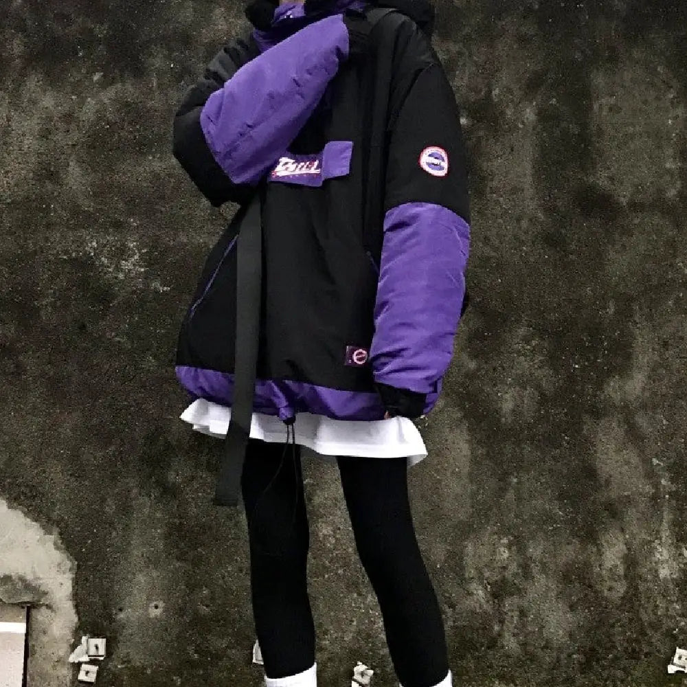 Neck Protection Black Purple Hip-Hop Jacket