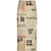 Newspaper Vintage Letter Print High Waist Long Skirt
