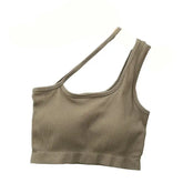 Oblique Shoulder Solid Color Sleeveless Crop Top