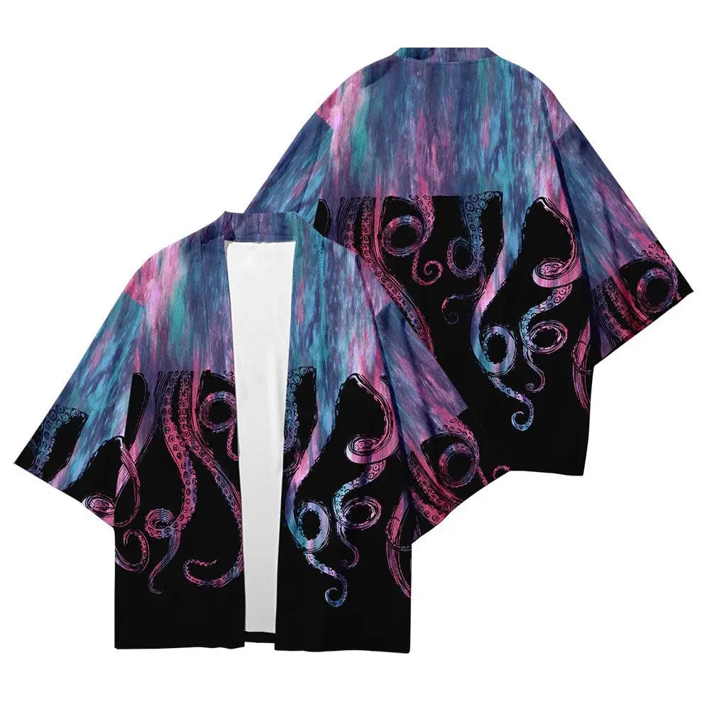 Octopus Japanese Style Kimono - Purple / M - KIMONO