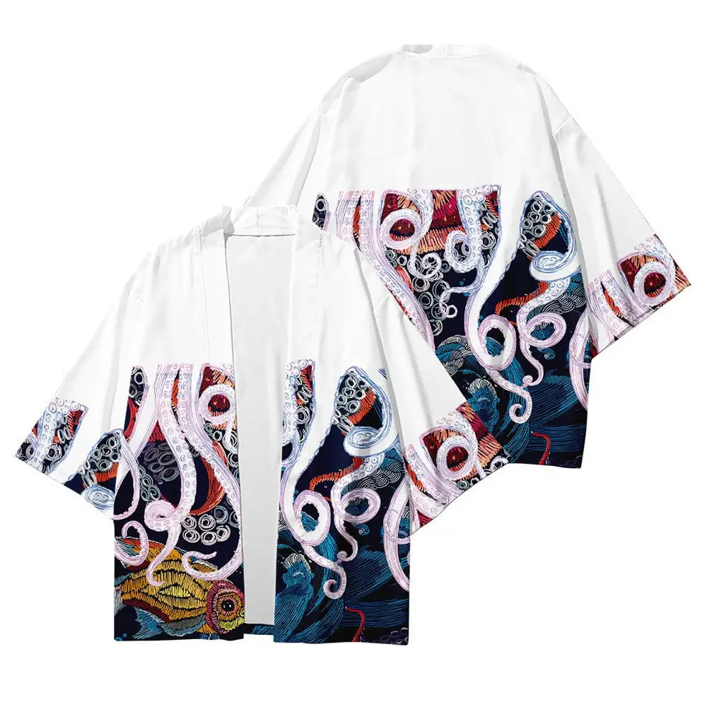 Octopus Japanese Style Kimono - White / M - KIMONO