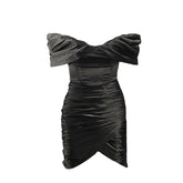 Off Shoulder Wrap Ruched Dress Above Knee Spandex Polyester