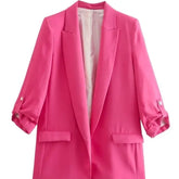 Open Stitching Three Quarter Sleeve Blazer