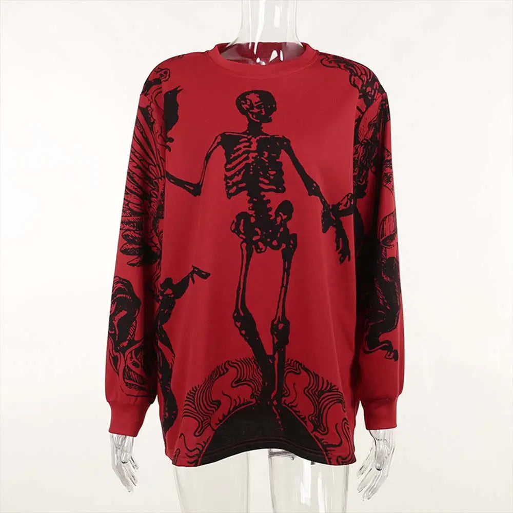 Oversize Gothic Skeleton Print Sweatshirt