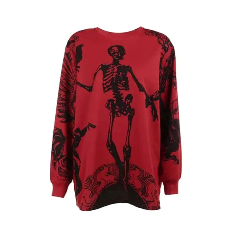 Oversize Gothic Skeleton Print Sweatshirt