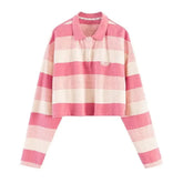 Oversize Polo Neck Striped Sweatshirt for Everyday Wear