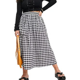 Oversized C Heckered Long Skirt High Waist 42.5 Inches