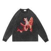 Oversized Long Sleeve Angel Graphic Sweatshirt Black / M