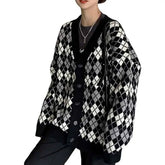 Pastel Argyle Pattern Long Sleeve Buton Up Knitted Cardigan