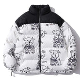 Patchwork Cartoon Bear Heated Parka for Winter white / S