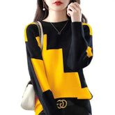 Patchwork Stretch Long Sleeved O Neck Sweater