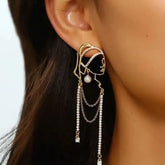 Pearl Long Tassel Abstract Lines Girl Portrait Earrings