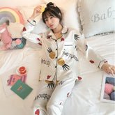 Pineapple Ice Silk 2 Piece Set Long Sleeve Pajama